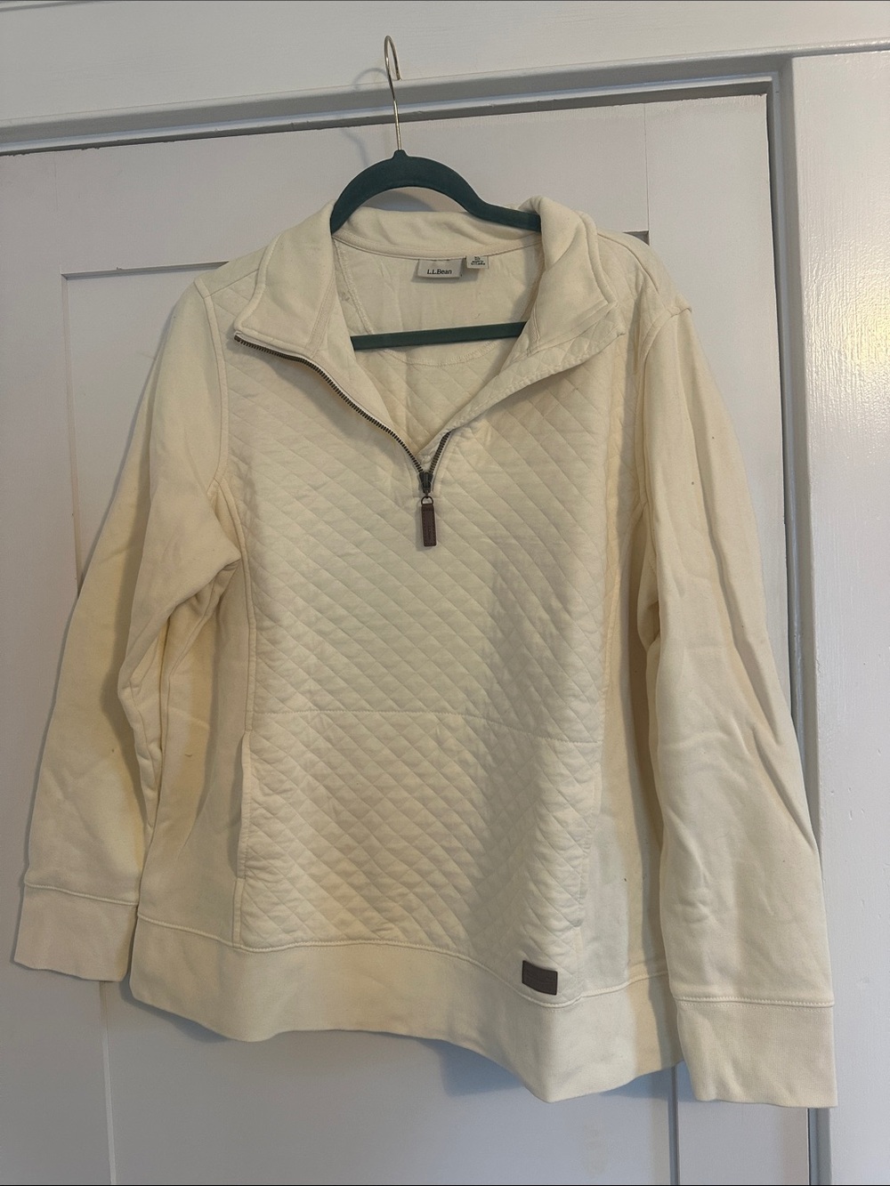 L.L. Bean Women's Cream Quilted Half-Zip Cowl Sweater